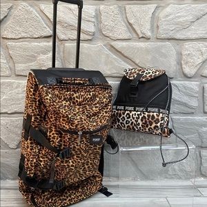 VS Leopard Print Wheelie Luggage & Backpack Set